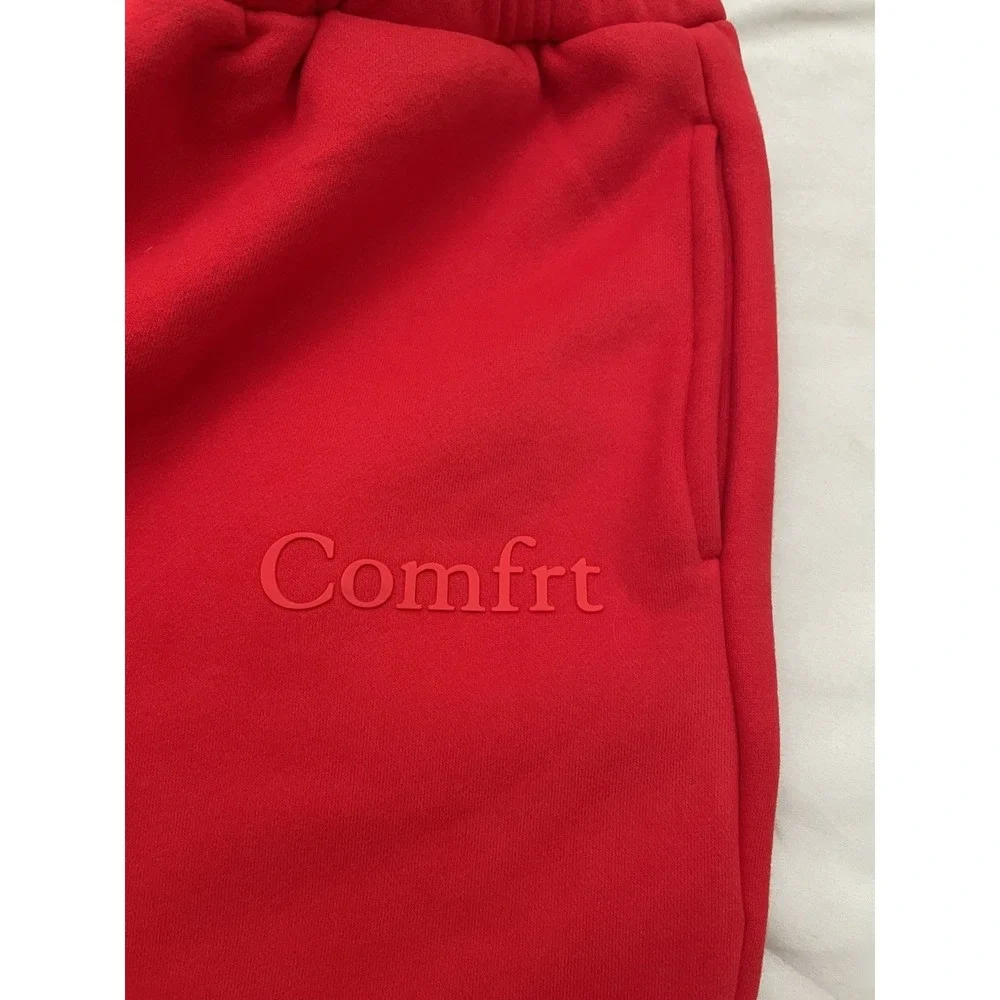 Comfrt Fleece Sweatpants Unisex Size XL Red Logo Casual Travel
